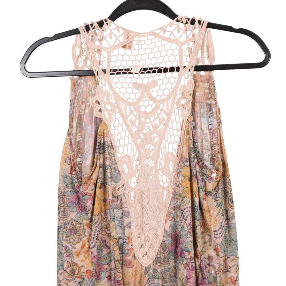 Eyeshadow Vest XL Womens NEW Floral Lace Back Sleeveless Boho Tan Cream - Picture 5 of 6